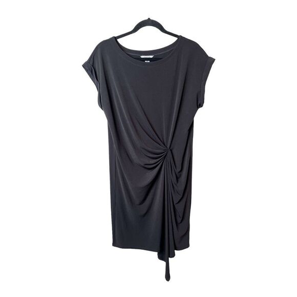 Kenneth Cole Reaction Black Short Sleeve Ruched Asymmetrical Dress Size Medium - Picture 1 of 10